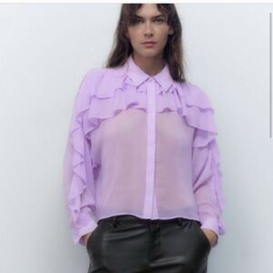 Zara doble ruffle lilac flowy shirt designer
